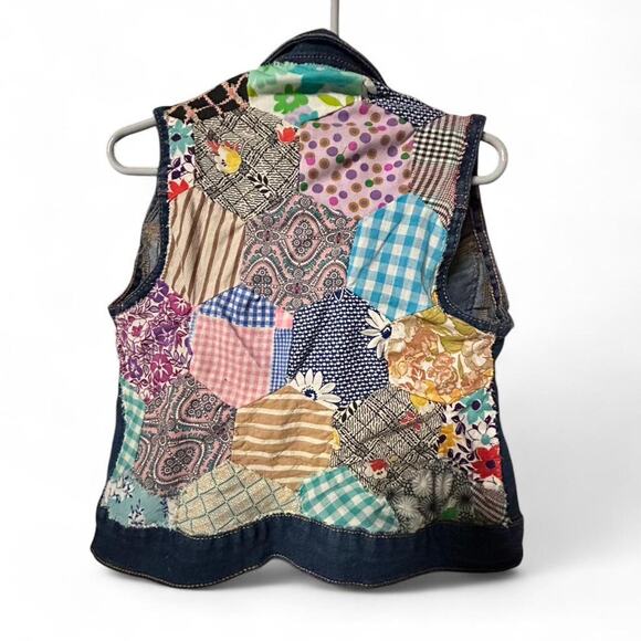 BCBGeneration Other - Size girls 6 Denim vest with vintage patchwork hexagon quilt boho hippie folk